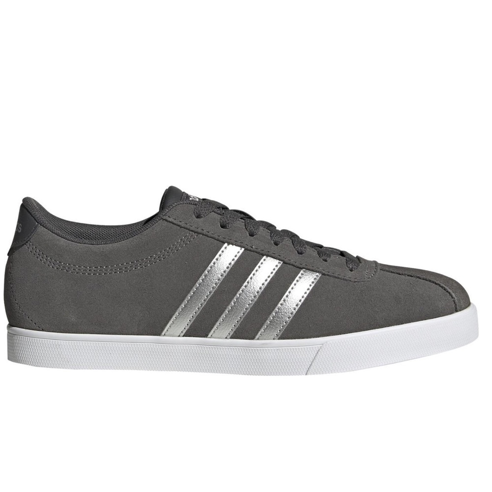 Adidas Women's Gray Sneakers with Silver Stripes